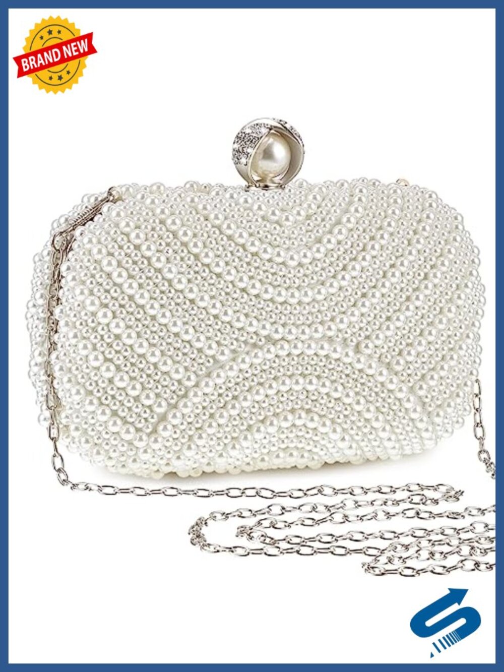 Pearl Clutch Purse Women Evening Bag Beaded Handbag with Detachable Chain